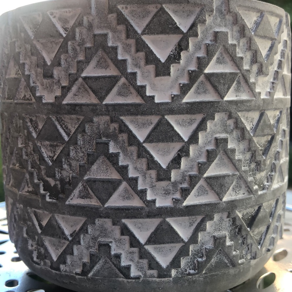 Carved Geometric Pattern Natural Cement Concrete Planter Flower Pot Decor Accent - Picture 2 of 6